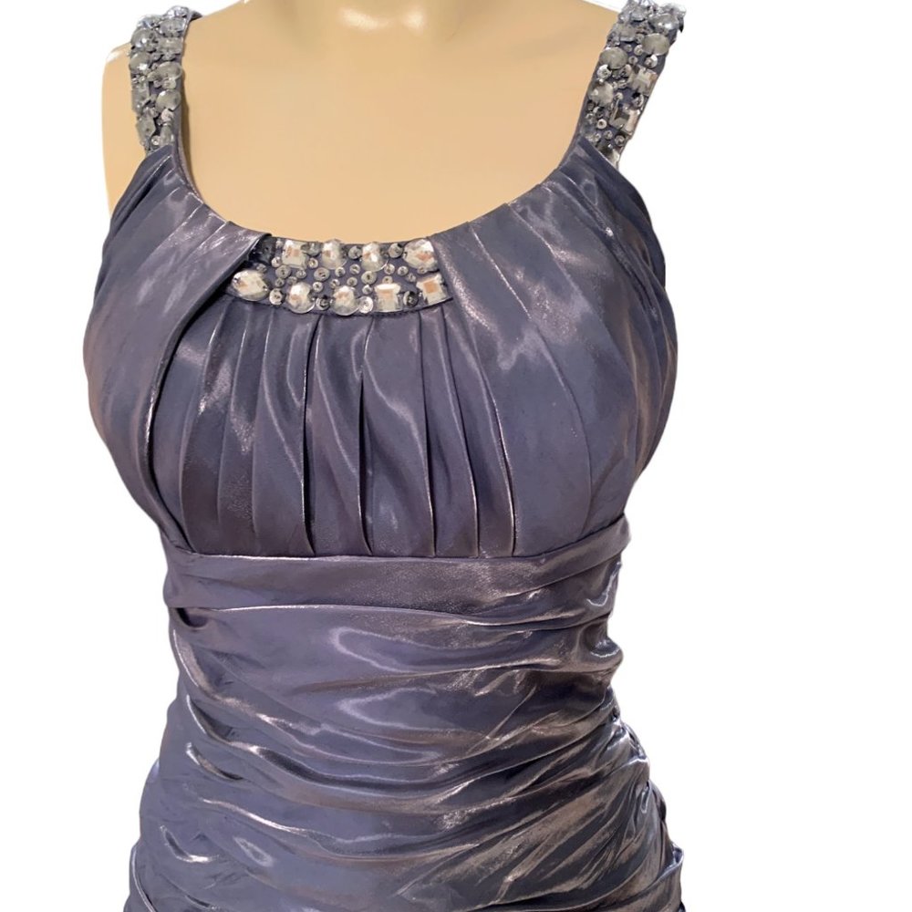 Cachet Rhinestone Neckline Ruched Metallic Bodycon Dress - Picture 2 of 7